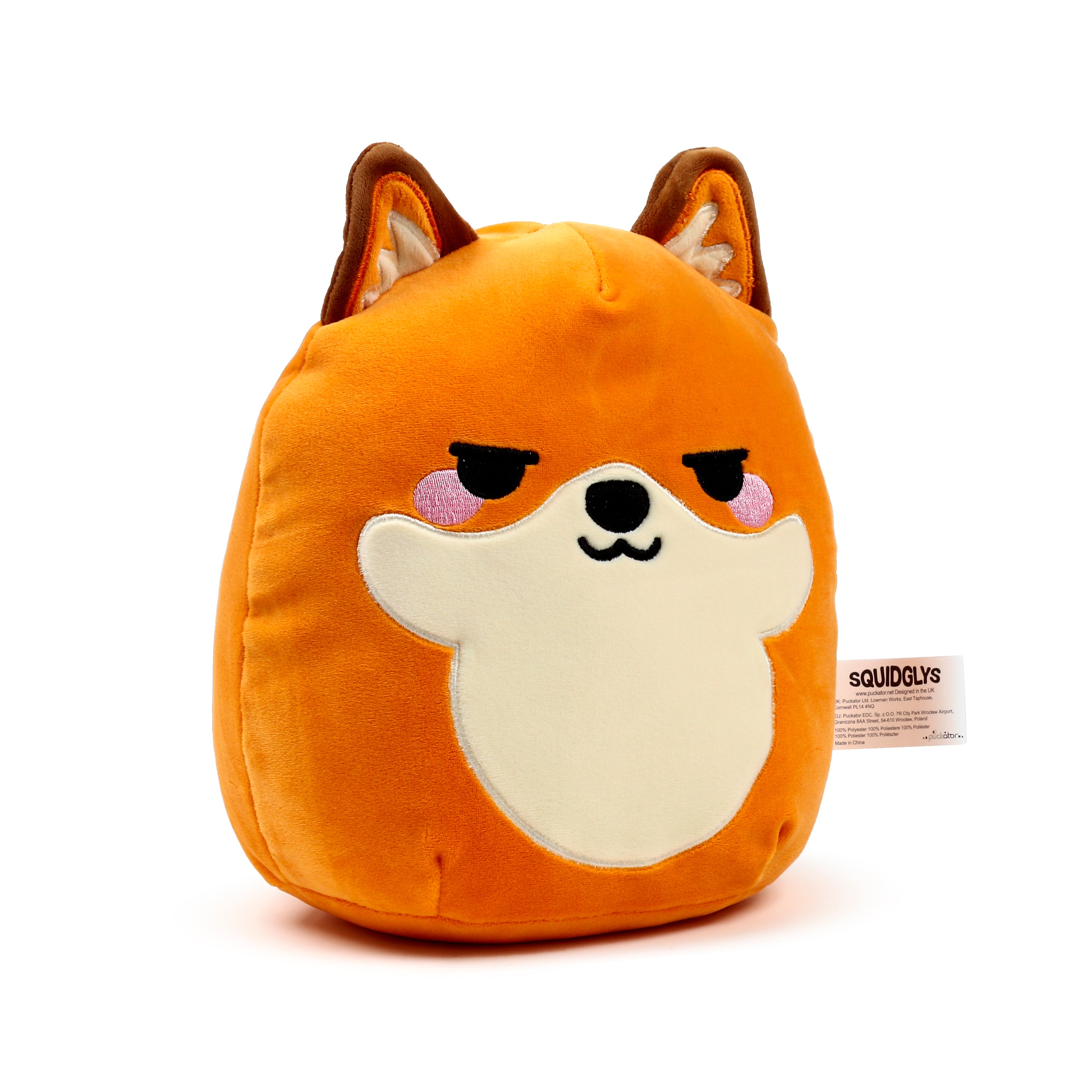 Squidglys Finnick the Fox plush toy with ginger orange fur and a winking face left.