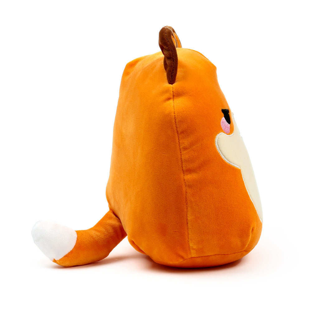 Squidglys Finnick the Fox plush toy with ginger orange fur and a winking face profile left.