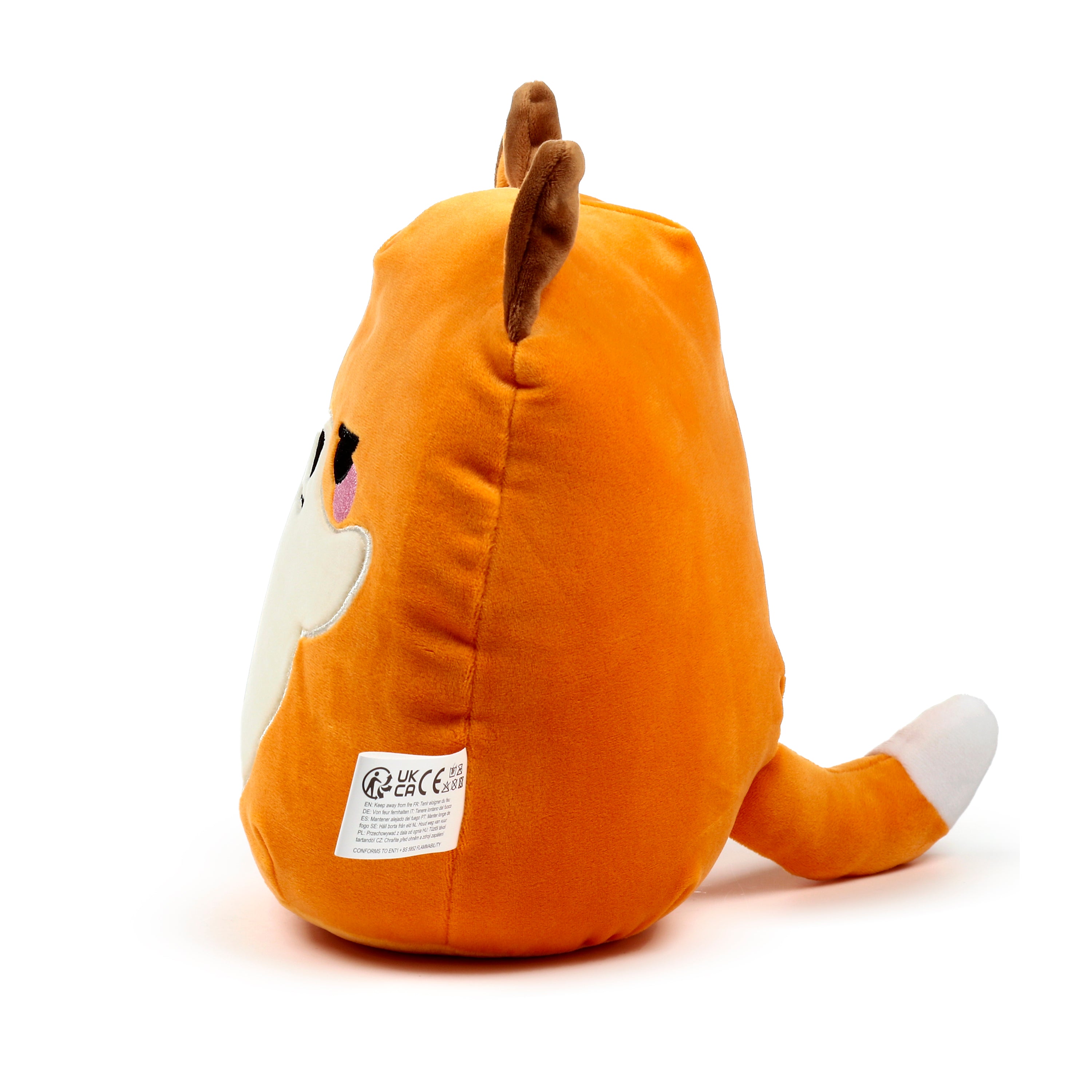 Squidglys Finnick the Fox plush toy with ginger orange fur and a winking face profile right.