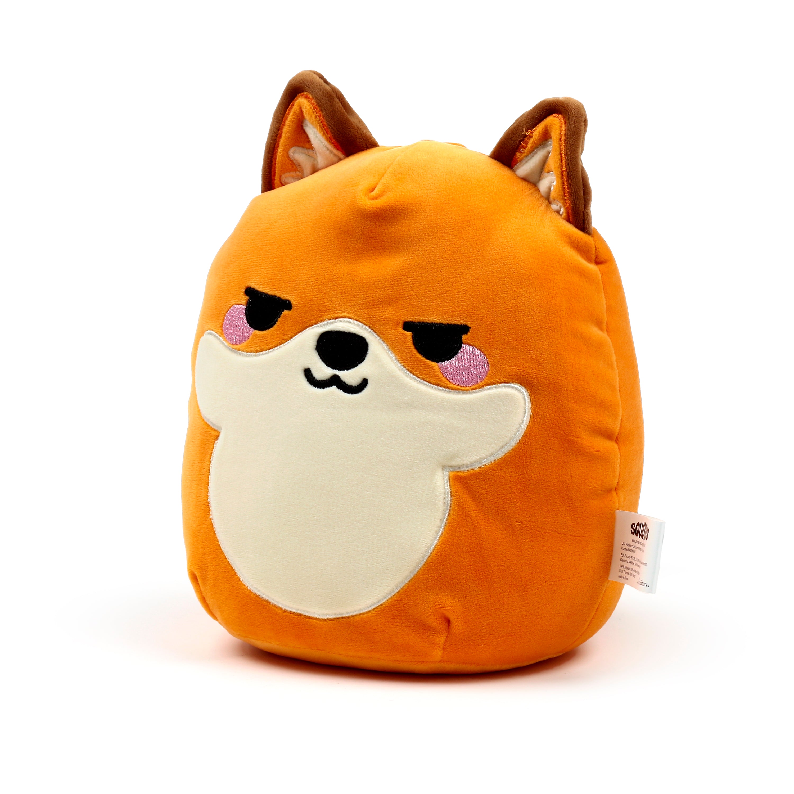 Squidglys Finnick the Fox plush toy with ginger orange fur and a winking face right.