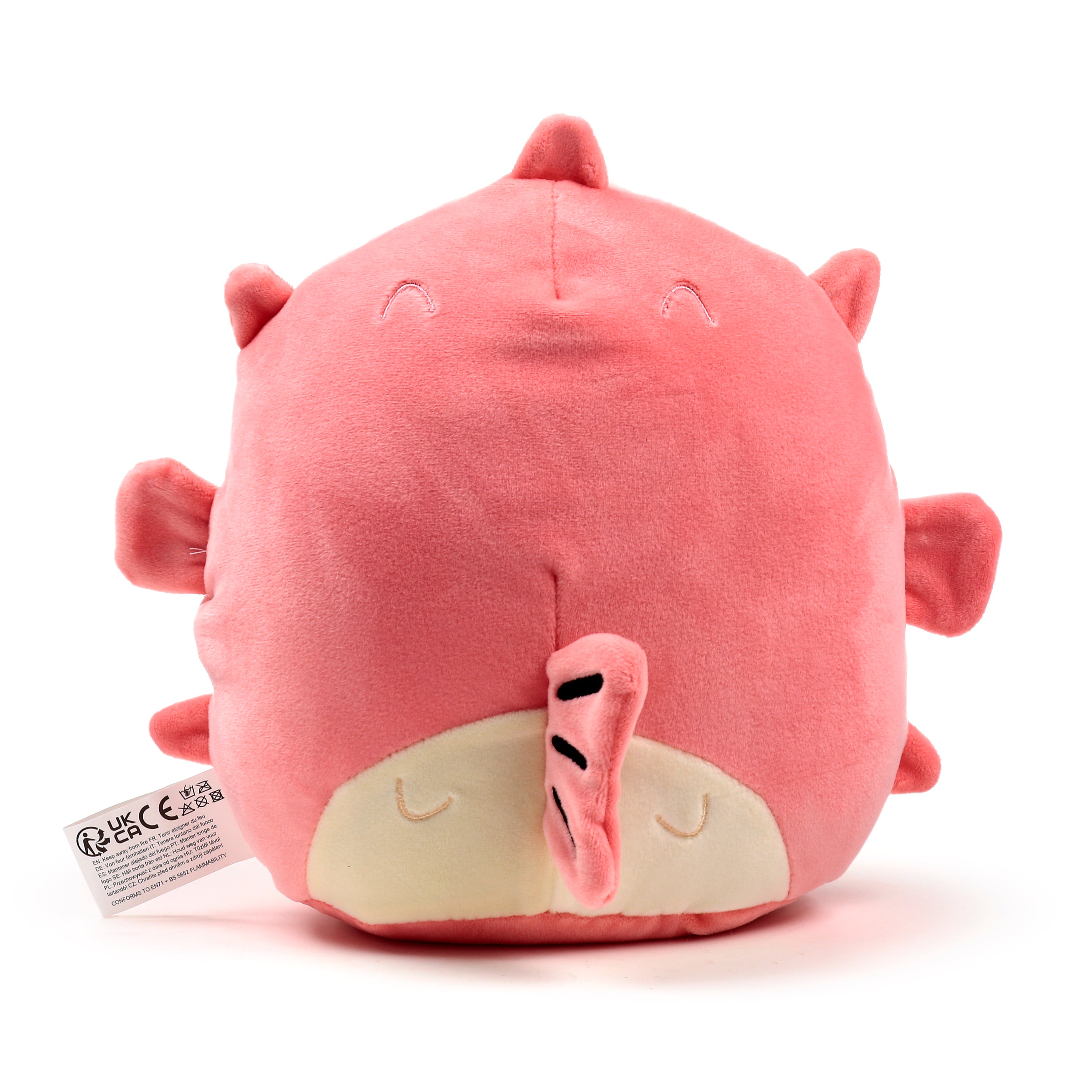 Back view of the round Adoramals Ocean pufferfish plush showing soft fins.