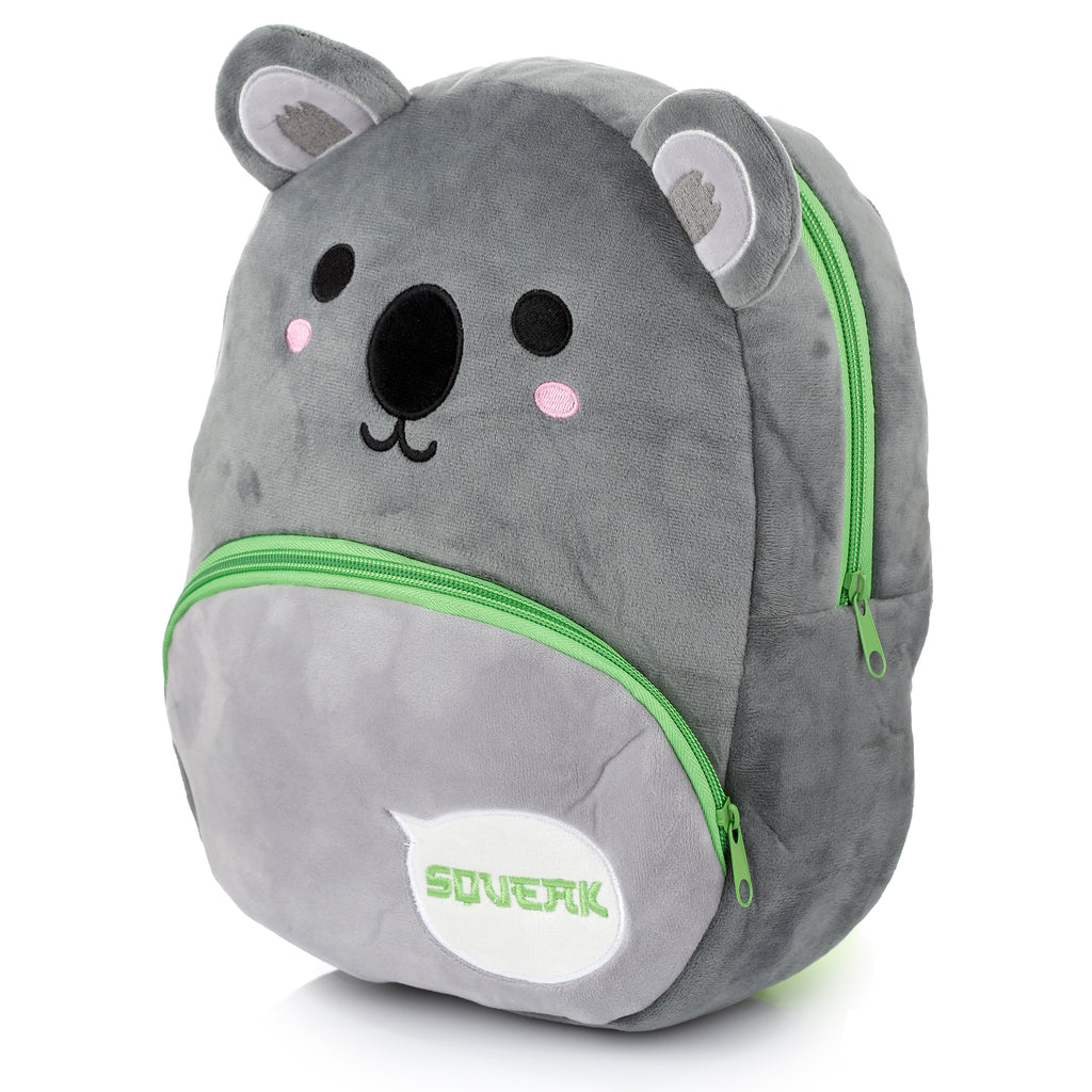 Right side view of the Koala plush bag showing the 10cm depth and soft fabric.