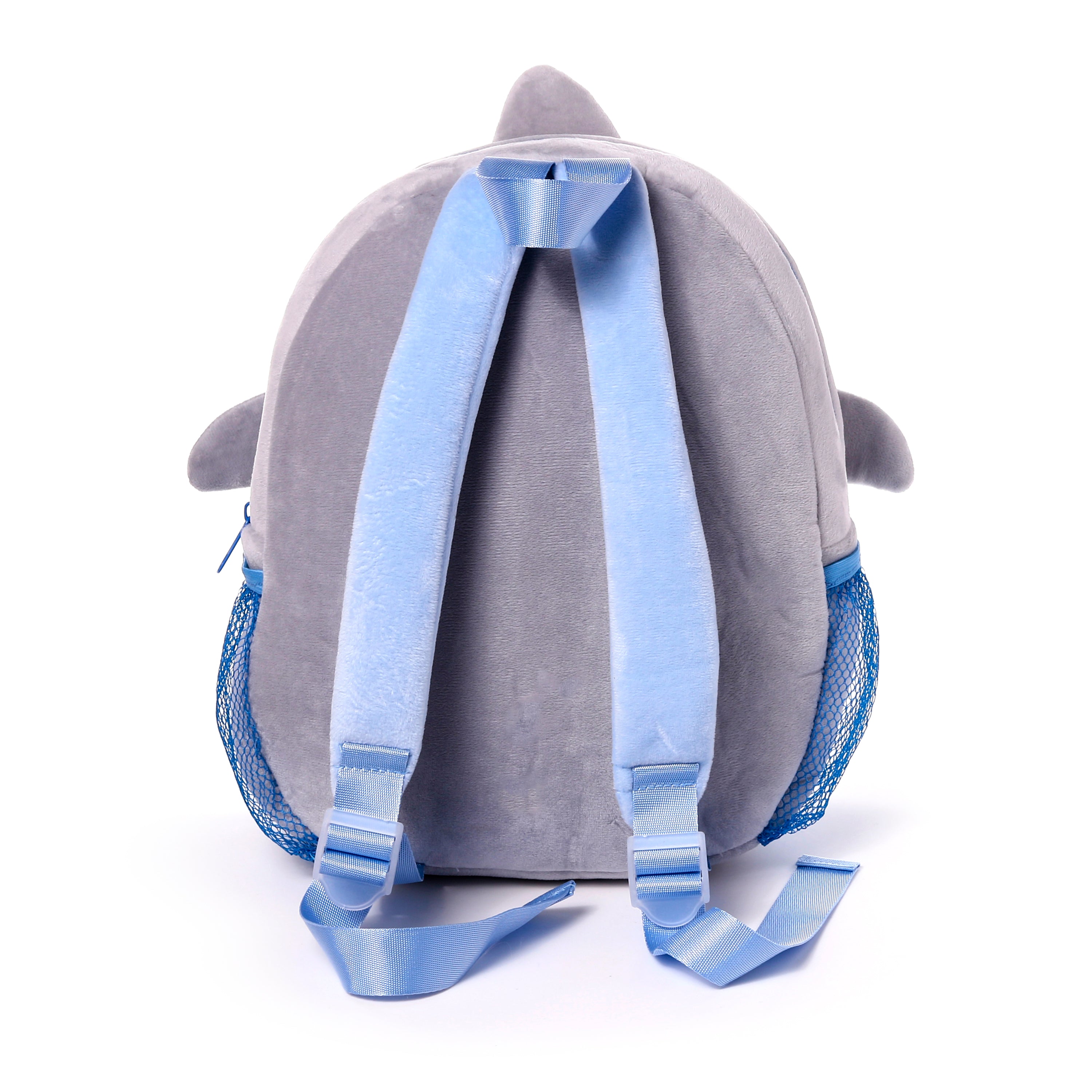 Adjustable grey shoulder straps on Archie the Shark toddler bag.