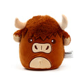Squidglys Highland Coo Cow plush toy with shaggy ginger fur and soft tan horns front.