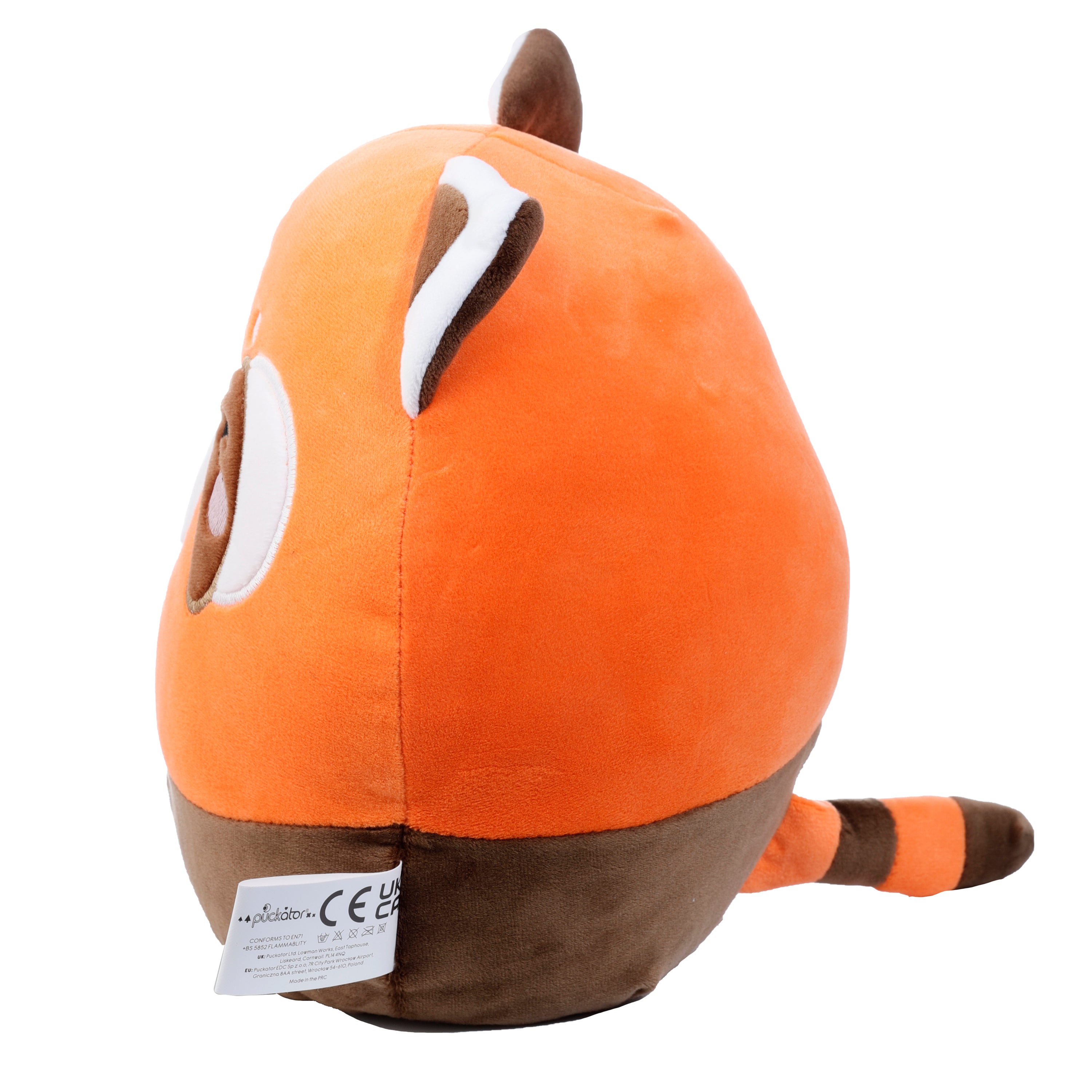 Squidglys Ru the Red Panda plush toy in orange and brown with a winking face profile right.